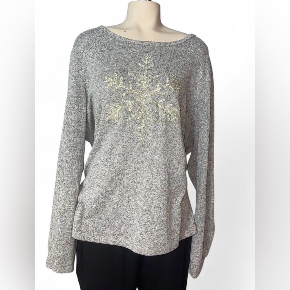 Falls Creek grey sparkle snowflake long sleeve top shirt woman’s 1X